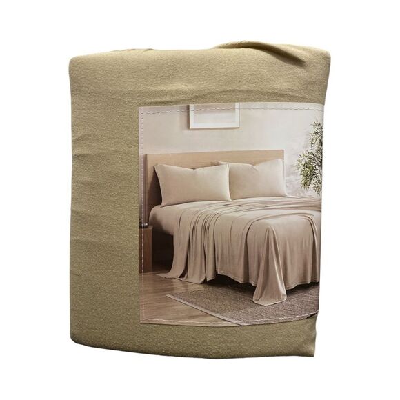 Hudson & Main Wrinkle Resistant, Super Soft, Jersey Sheet Set, 4 Piece - Tan - Picture 2 of 3